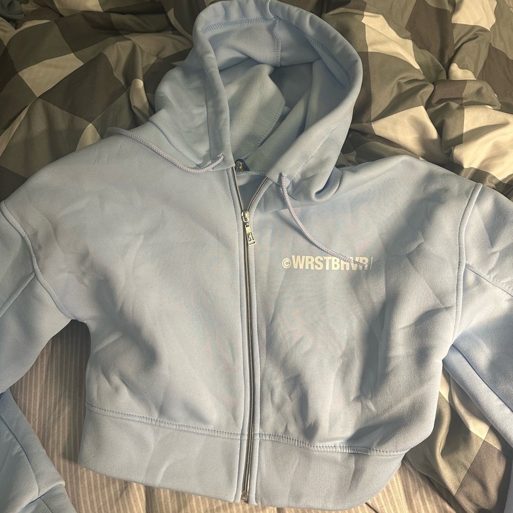 Light Blue WRSTBHVR Cropped Hoodie